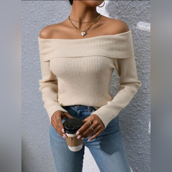 Foldover Off Shoulder Ribbed Knit Sweater - Picture 3 of 3